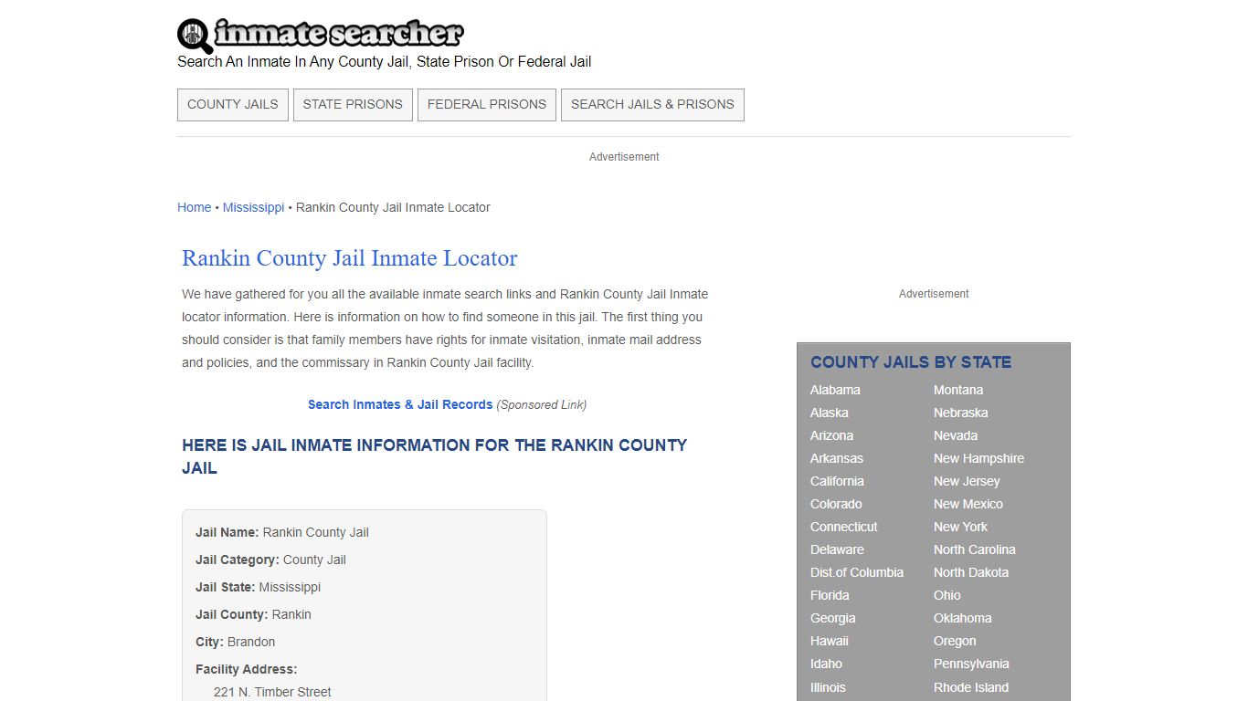 Rankin County Jail Inmate Locator - Inmate Searcher